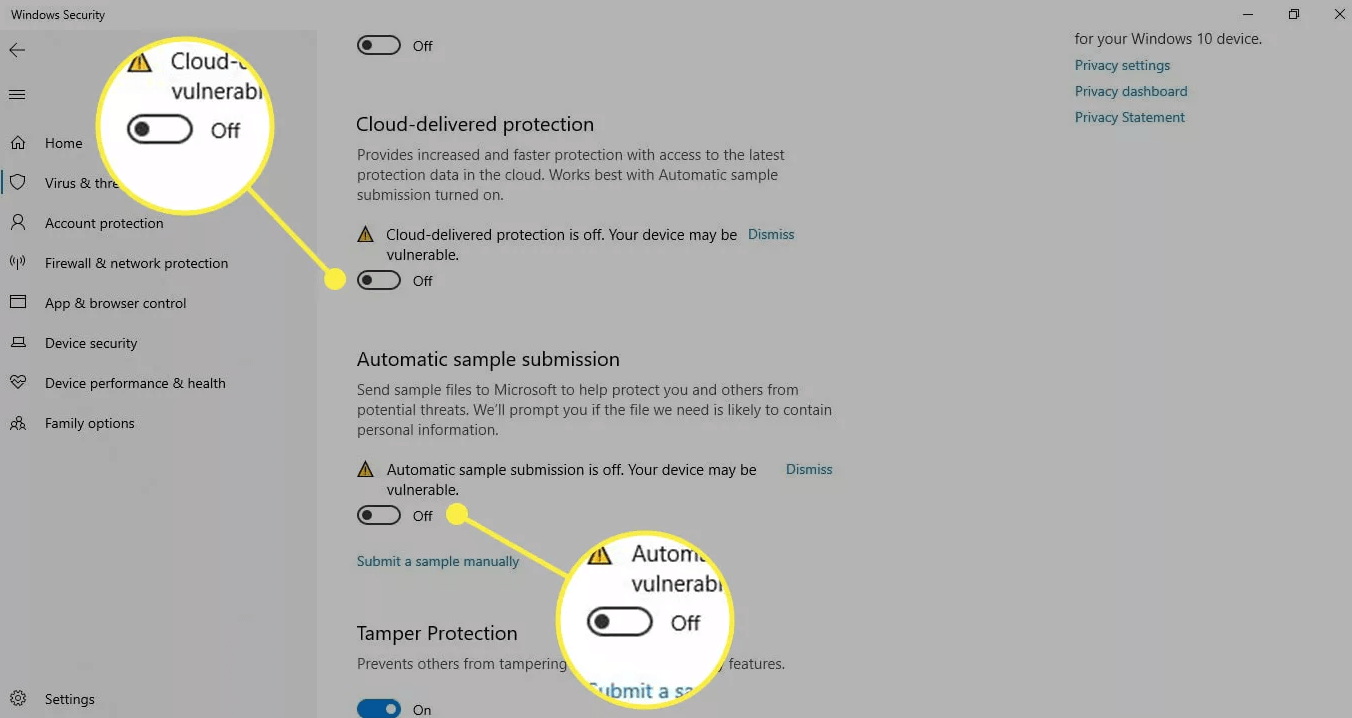 Choose Automatic Sample Submission and Cloud Delivered Protection Toggles