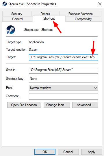 Add -tcp At End Of Target Manual Box