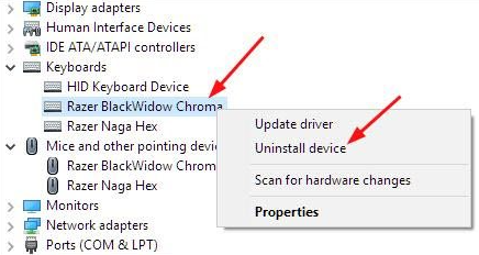 Razer Blackwidow chroma uninstall window