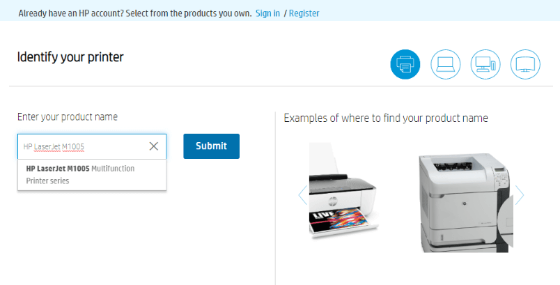 Enter HP LaserJet M1005 Product Name