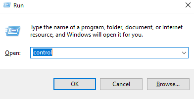 type Control in the box and hit the Enter key