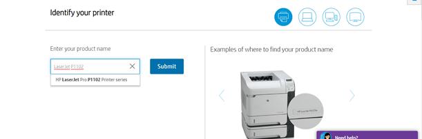 input the product or model name of your HP printer