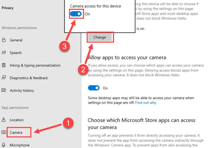 enable the camera access