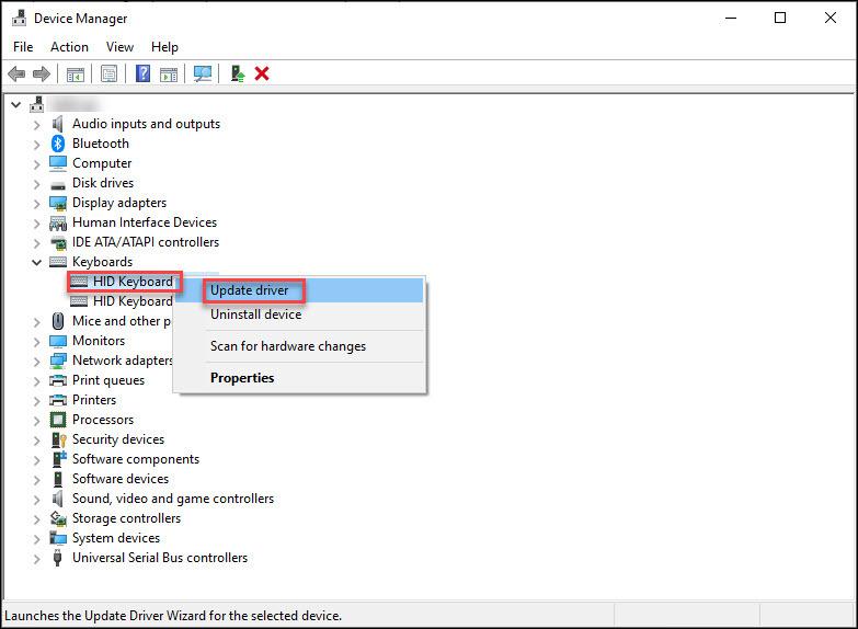 click on the Update Driver option