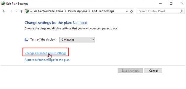click on the Change advanced power settings