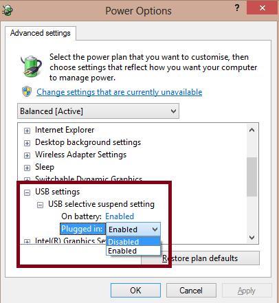 disable the On battery