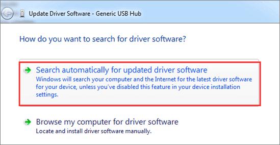 Click On The Search automatically for updated driver software