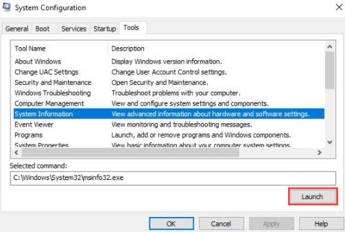 click on the Launch option