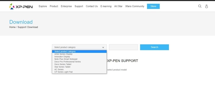 select the product category and then the product model