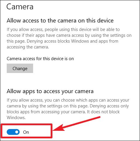 Allow apps to access your camera option