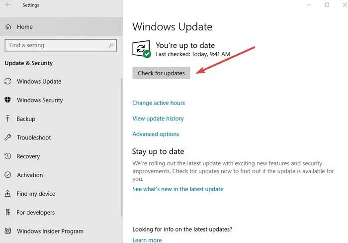 Click on Check for Updates Button