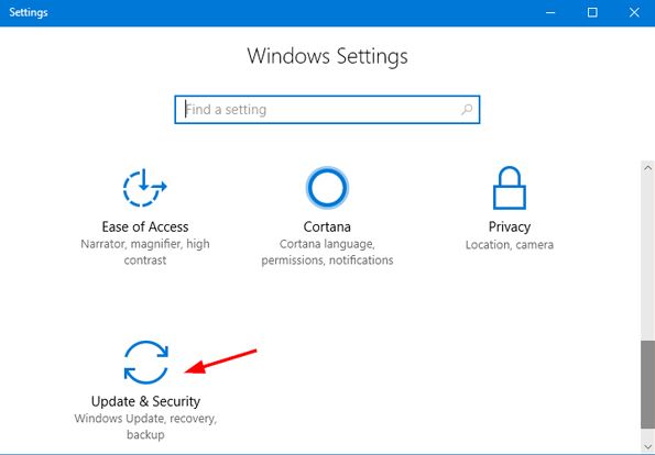 click on the ‘Update and Security’ option