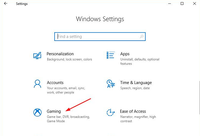 Gaming Option in Window Settings
