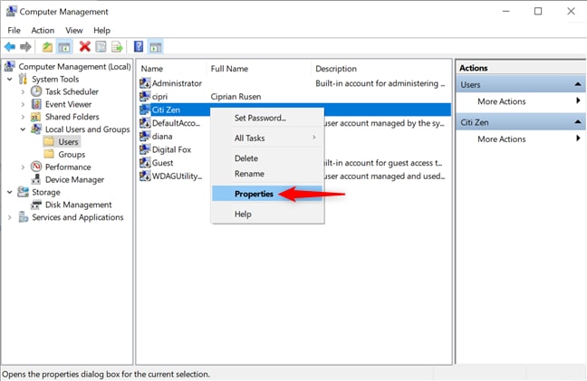 user properties option