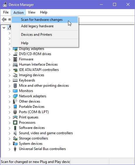 Device manager Scan for Hardware Changes