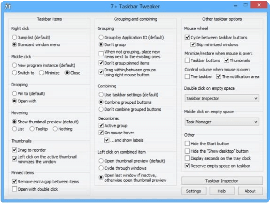 7+ แถบงาน Tweaker 7+ Taskbar Tweaker
