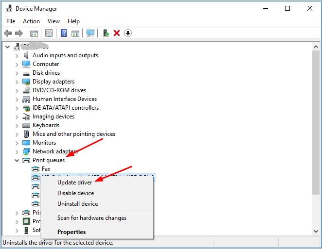 Update Printer Driver in Device Manager