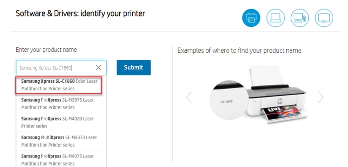 Select Samsung Printer Model