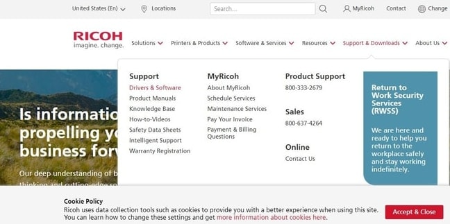 Drivers & Software from Support & Downloads Menu of Ricoh Website