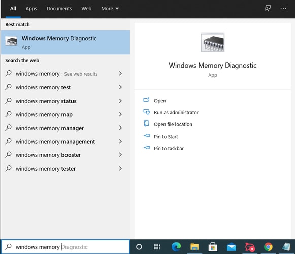 Type Windows Memory Diagnostic