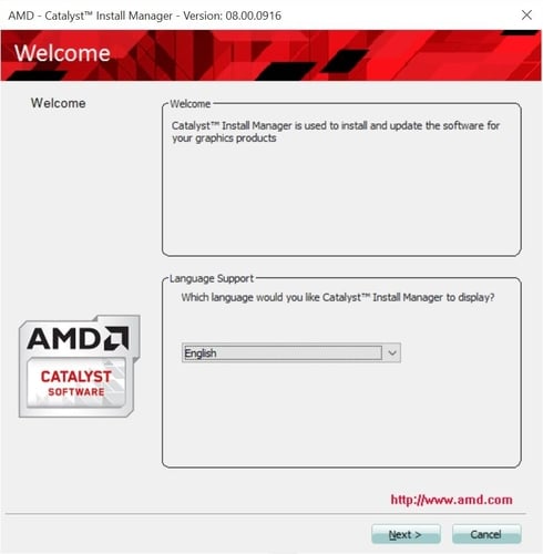 Choose the Preferred Language for Install AMD Catalyst Install Manager