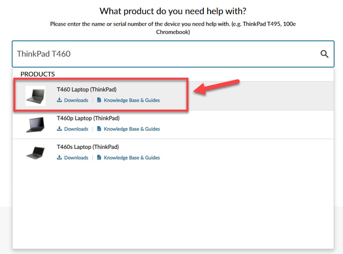 Enter the Lenovo Product Name or Series Number