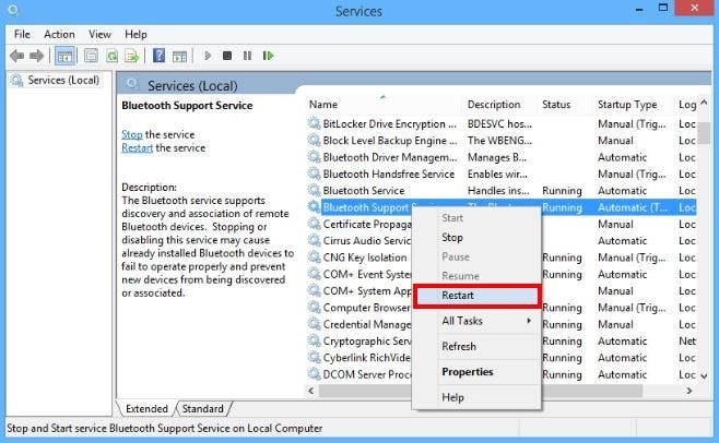 Restart Bluetooth Support Service