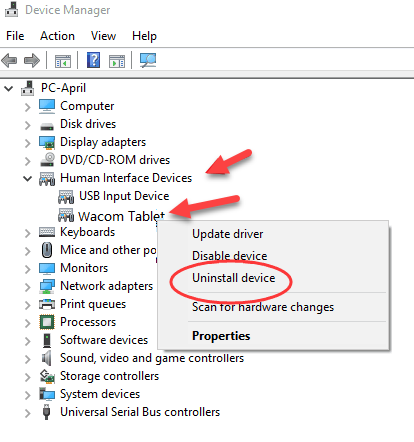 Uninstall Wacom Tablet Device Driver
