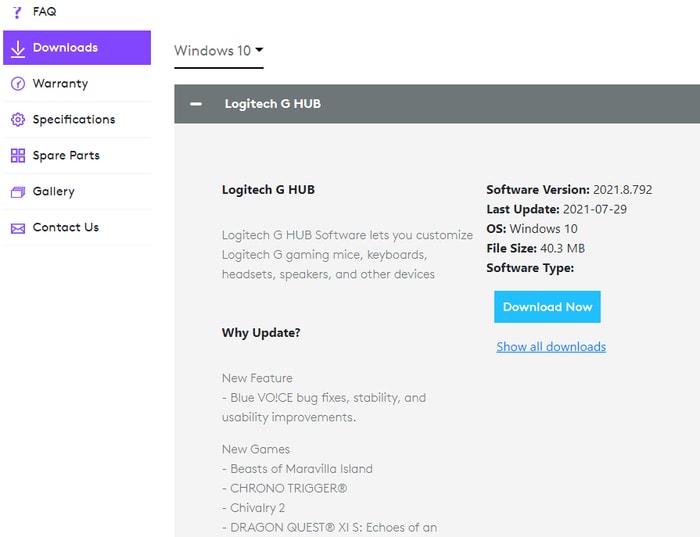 Click on Downloads Now for G910 Software