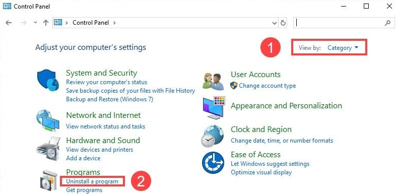View by as Category and click on Uninstall a Program