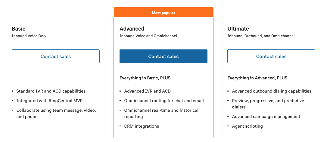 RingCentral 联络中心计划