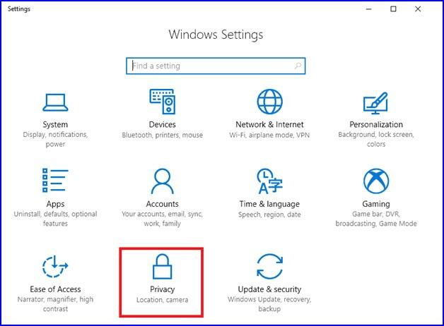 Select Privacy in Windows Settings