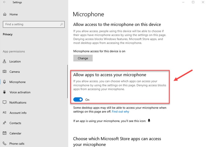 Microphone Access Allow Toggle Button On