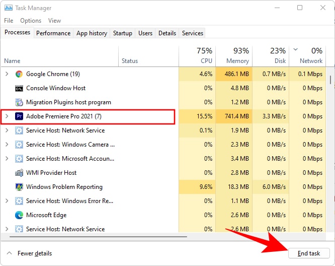 Disable and Click the End task