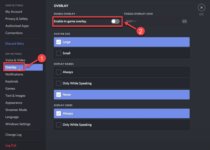 Enable in-game overlay in App Setting
