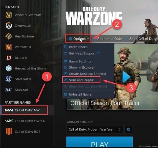 Select Scan and Repair in Call of Duty: MW