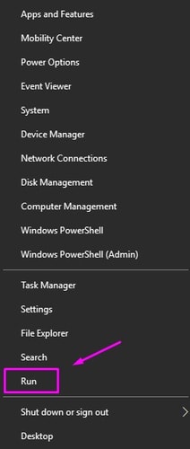 Click right on the Start menu and choose Run