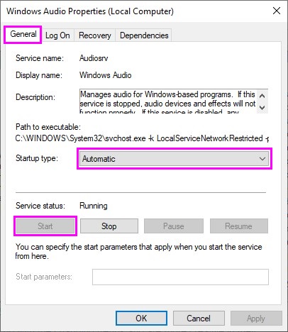 Automatic start windows audio service on startup
