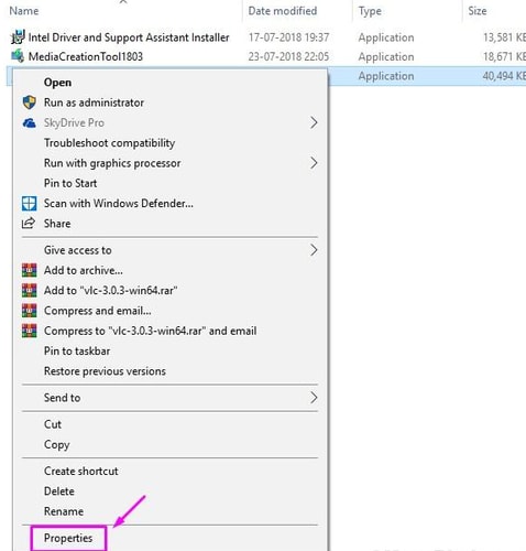 Right click on driver application file and choose Properties