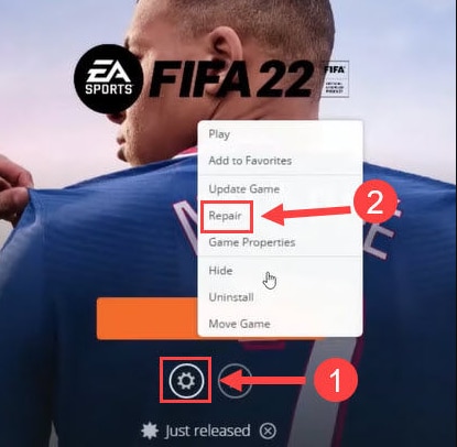 Click on Repair in FIFA 22 Setting