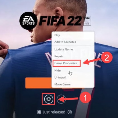 Choose Game Properties in FIFA 22 Setting