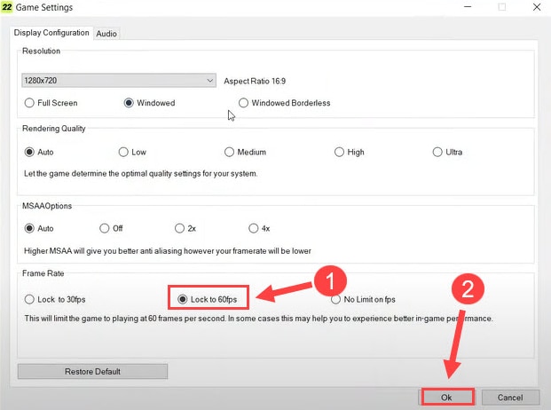 Under Frame Rate Choose Lock to 60fps in FIFA 22 Game Setting