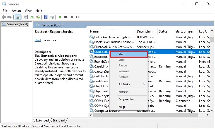 Start bluetooth support services