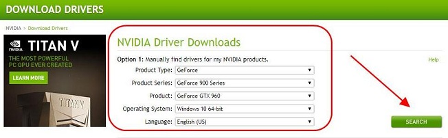 Search driver product name, series and operating system