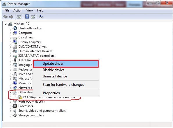 Update PCI Device Driver from Device Manager