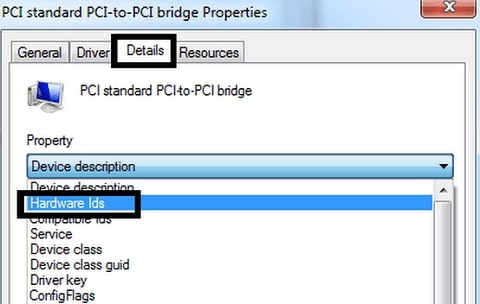 Select Hardware Ids as Property into Details Tab