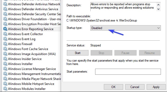 Disable Automatic Startup of Windows Error