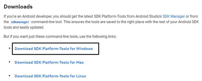 Download the SDK Platform-Tools for Windows