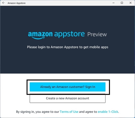 Log in to your existing Appstore account