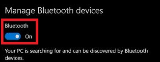 Toggle on the Bluetooth option